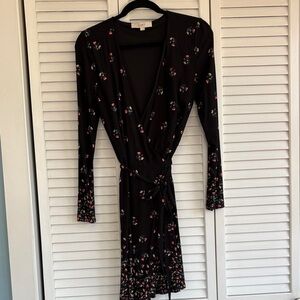 LOFT Black Dress with Floral Border Accents size S
